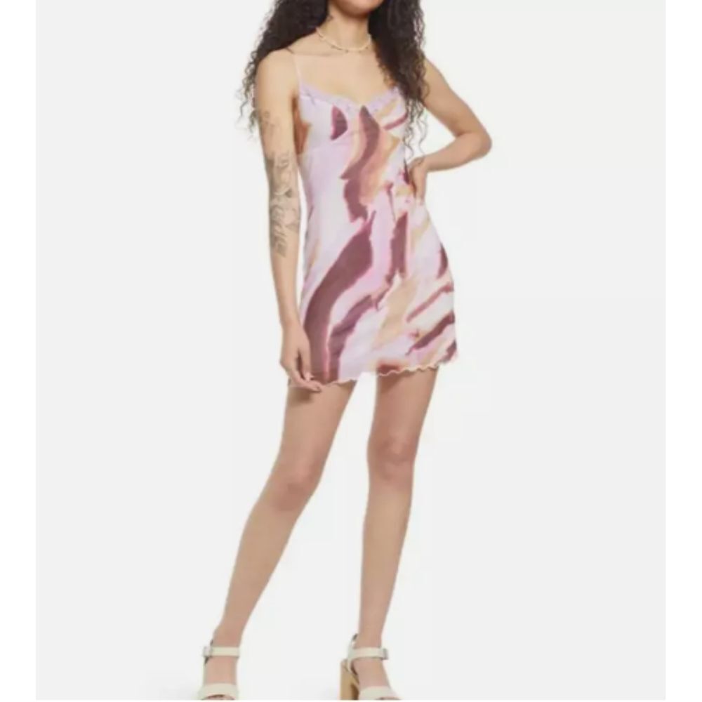BP Nordstrom Womens Purple Mineral Abstract Lace Cami Mesh Mini Dress Size M NWT